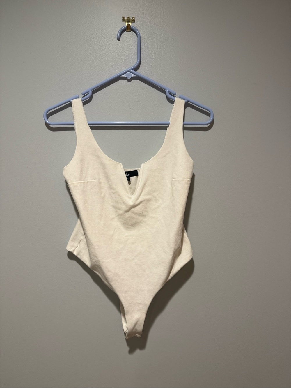 Lulu's Cream/White V-Notch Going Out Bridal Fitted Sleeveless Bodysuit